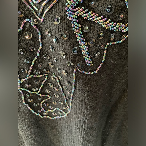 Vintage 1980s beaded sequin black sweater size 38 M/L women’s shoulder pads - Picture 10 of 12